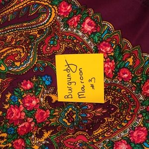 Pavlovsky Posad Floral Fringe Shawl Burgandy